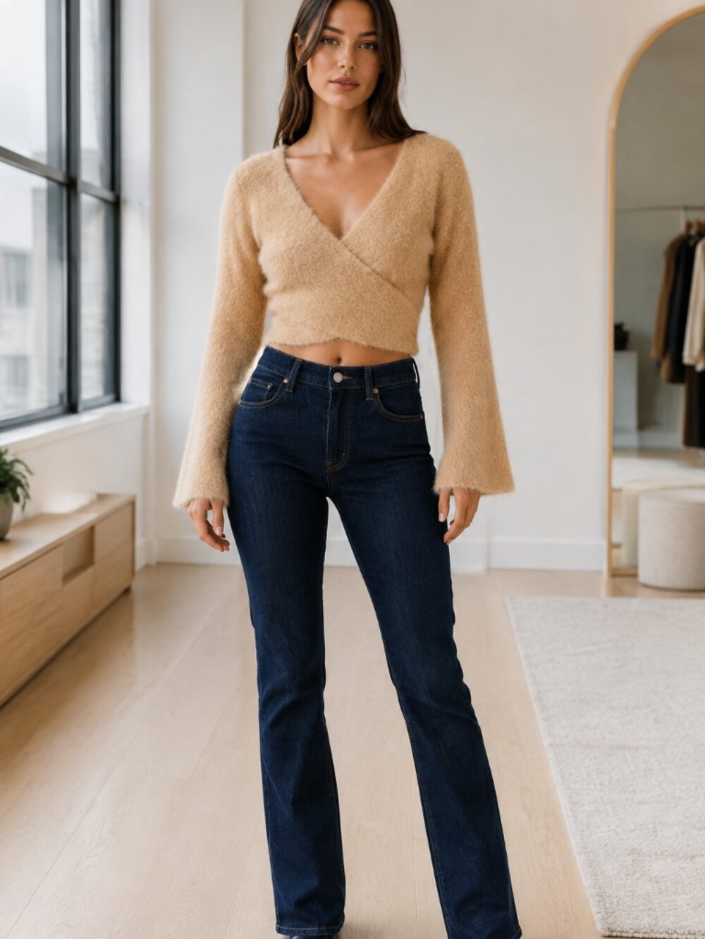 Princess Polly Camel Fuzzy Wrap Cropped Sweater S/M NWOT